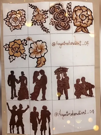 A collection of my practice sketches, showing different floral designs and couple portraits that I can create for you.