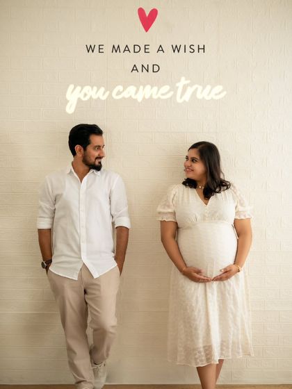 A sweet and creative announcement photo with the text "We made a wish and you came true," perfect for sharing the happy news.