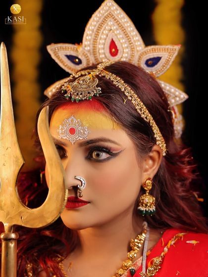 Channeling the goddess. Another shot of the Durga-inspired Navratri look, complete with a trishul.