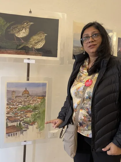 I was so happy and proud to see my work exhibited at the prestigious Fabriano in Acquarello festival in Italy. This photo was taken by a dear artist friend. The painting is a half imperial watercolor of Florence, created from a photo I took during my trip there.