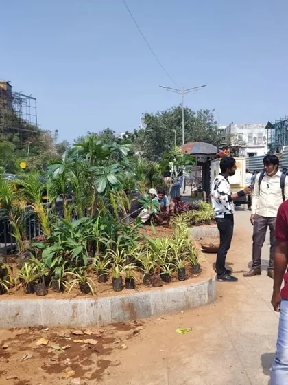 Our team overseeing the plantation work on site. Integrating green spaces was a crucial part of humanizing the transit hub, adding aesthetic value and small pockets of nature amidst the urban infrastructure.