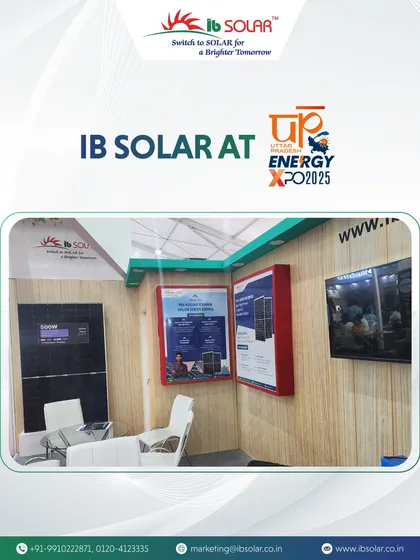 A view of our booth at the Uttar Pradesh Energy Expo 2025. We showcased our 640W panels for the PM-KUSUM Yojana and our Valor Series 500W panels, demonstrating our commitment to empowering India's green future with locally manufactured products.