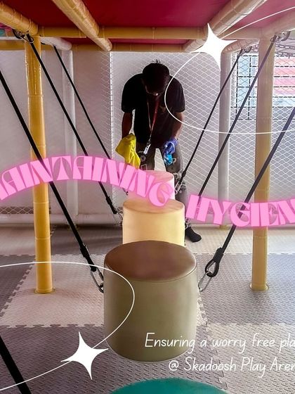 Even the hanging obstacles and seating areas are part of our deep cleaning process. I want parents to feel completely at ease when their children are playing here.