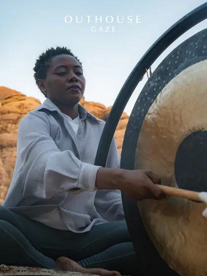 The deep, resonant hum of the gong invokes the sacred resonance of the cosmos. This was a central part of our Zodiac Ritual in Al-Ula, preparing the space and the participants for deep meditation.