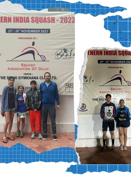 Our players celebrating their victories at the Northern India Squash Championship 2023.
