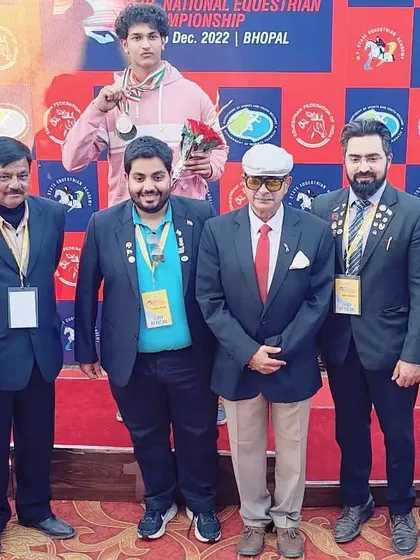 Our rider Khushi Singh on the podium after her victory at the Junior National Equestrian Championship in Bhopal. She won Gold in Lance and Ring tent pegging and a silver medal overall.