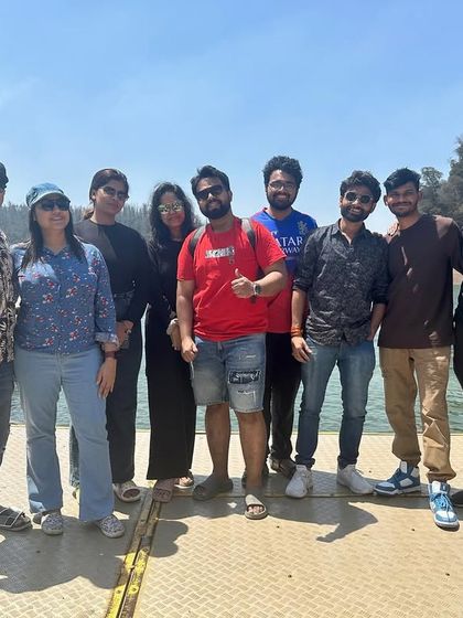 Our Ooty crew posing by the serene Pykara Lake. Boating and sightseeing are always more fun with a great group.