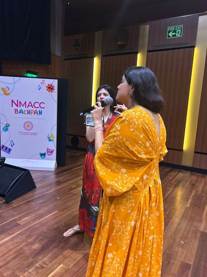 Our co-founders lead the "Folk Music of India" workshop, demonstrating vocal techniques and rhythms. This session was a hands-on introduction to voice, rhythm, and culture for our youngest music lovers.