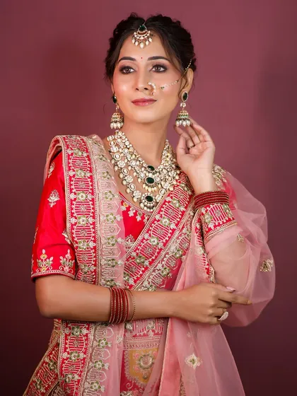A final portrait of this stunning bridal lehenga demonstration, a key look taught in my course.