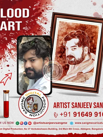 Every face tells a story. In this blood art portrait, I tried to capture the thoughtful expression of the subject. The process of creating these portraits is a journey of discovery for me as well.