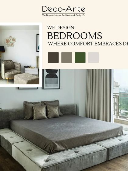 I design bedrooms where comfort embraces dreams. This space, with its low-profile upholstered bed and serene colour palette, is a perfect example of how I create a touch of cozy magic.