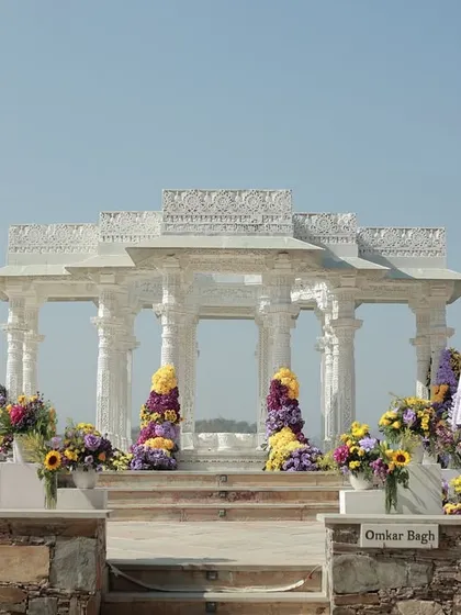 A distant view of the Haldi setup, emphasizing its stunning placement within the venue's landscape.