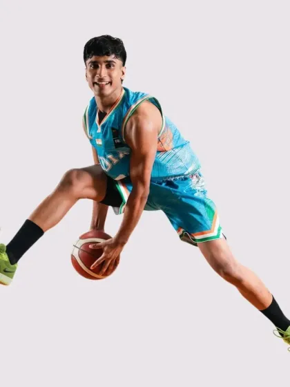 From local courts to representing India. This dynamic shot captures the pride and journey of a player who earned his spot on the national team.
