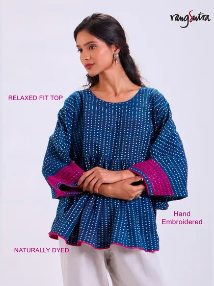 A relaxed fit top from our Chaaya collection. Made from naturally dyed, hand-embroidered cotton, this top is designed for days when you want to feel comfortable without sacrificing style.