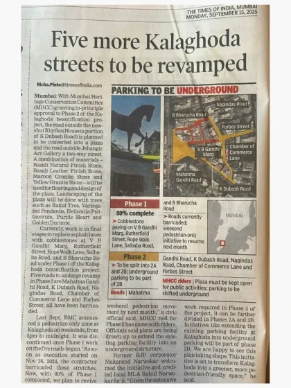 A Times of India article covering the progress of our Kala Ghoda revitalization initiative. This press feature highlights the real-world traction of our urban planning proposals and our successful collaboration with municipal authorities to create a greener, pedestrian-friendly space.