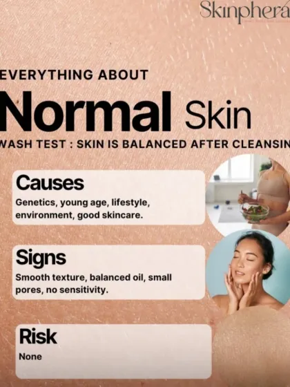 What does it mean to have normal skin? This graphic explains the signs of a balanced, healthy complexion, which is the goal of all my skincare treatments.