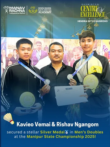 Kavieo Vemai and Rishav Ngangom secured a stellar Silver Medal in Men's Doubles at the Manipur State Championship. Their teamwork on the court was exceptional.