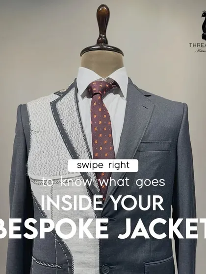 A look inside our bespoke jacket. This image reveals the layers of craftsmanship, including the canvas, padding, and stitching, that are hidden from view but are essential for creating the perfect silhouette.