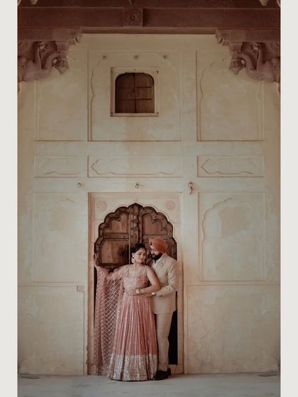 A collage showcasing different angles from a royal palace shoot, including a beautiful portrait in a grand doorway.