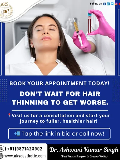 This visual shows the preparation for a PRP session, with the patient's blood drawn and processed. It's important not to wait for hair thinning to worsen before seeking a consultation.