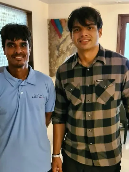 Olympic champion Neeraj Chopra with my senior coach Harsh Chaudhary. My coaching staff is experienced and respected in the sporting community.