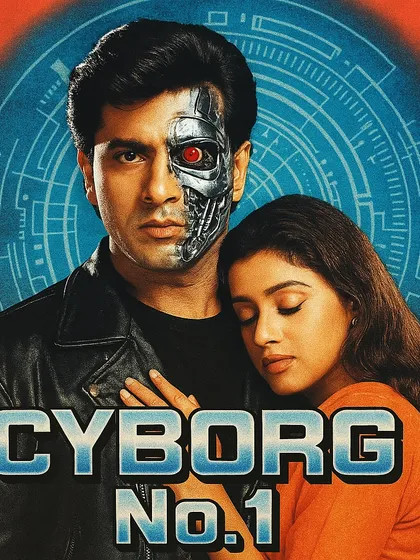 A retro Bollywood-style poster for a film called 'Cyborg No. 1'. This is part of my 'Riyal Life' series, where I create posters for films from an alternate, more bizarre cinematic universe.