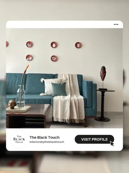 Another promotional shot, this time focusing on a cozy sofa setup with unique wall decor. We believe in creating spaces that are both beautiful and personal.