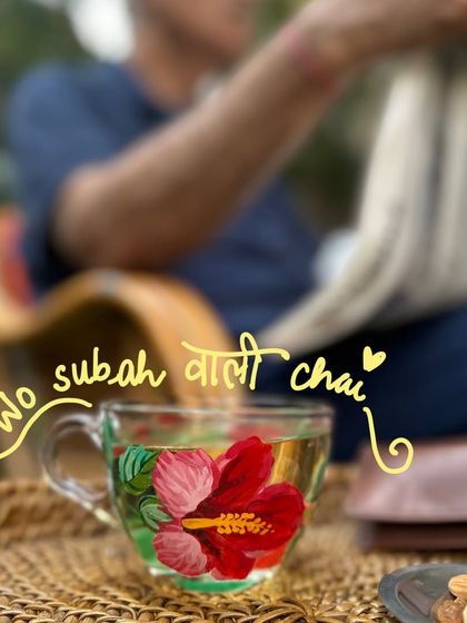 'Wo subah wali chai' is a special ritual. Here's my Papa enjoying his morning tea in one of our hibiscus-painted glass mugs.