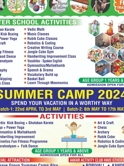 We are a part of the Aakar Activity Club's Summer Camp, offering cardio kickboxing and Shotokan Karate. Summer camps are a great way for kids to stay active and learn new skills during their vacation.