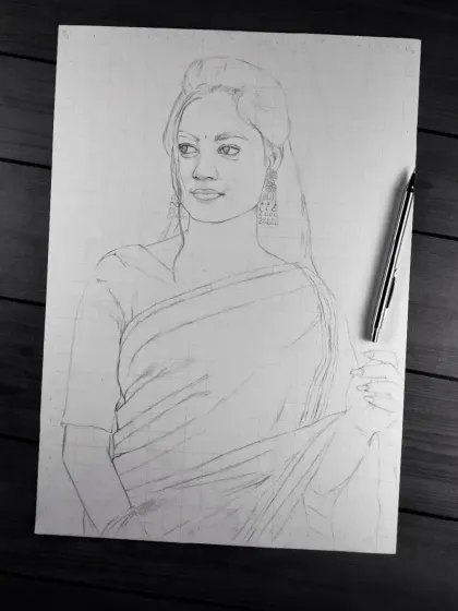 The initial grid and outline for the portrait. A strong foundation is key to a realistic final drawing.