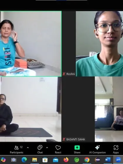 An instructor guides participants through pranayama during the thyroid workshop. Controlled breathing techniques are essential for balancing the endocrine system and managing the metabolic and emotional symptoms associated with thyroid disorders.