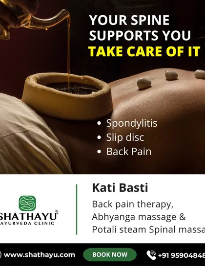 For chronic lower back pain, spondylitis, or slip disc issues, I often recommend Kati Basti. This image shows the therapy, where a reservoir made of dough is placed on the back and filled with warm, medicated oil. This process deeply nourishes the spinal tissues, relieves inflammation, and eases muscle spasms.