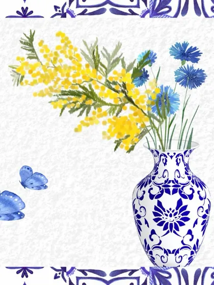 Another beautiful illustration capturing the essence of the blue and yellow themed Haldi decor.