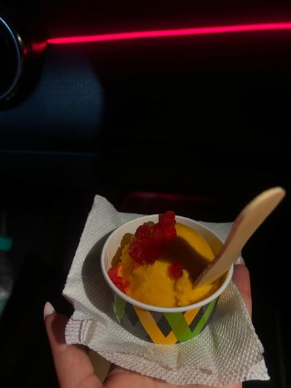 Trying out a new ice cream flavor. It's the little joys!