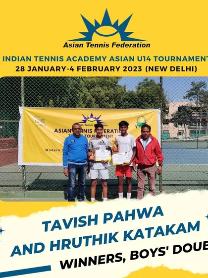 We celebrate the champions of the ATF Asian U14 Tournament we hosted. This image showcases the winners of the Boys' Doubles category, reflecting the high level of competition and our role in managing officially sanctioned international junior tennis events.