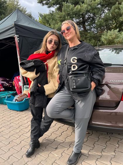 Posing with my colleague during a break in filming. Moments like these are a reminder of the friendships built and the teamwork required on a large scale production.