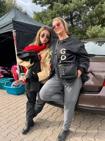 Posing with my colleague during a break in filming. Moments like these are a reminder of the friendships built and the teamwork required on a large scale production.