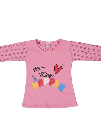 The front of the pink t-shirt from the set.