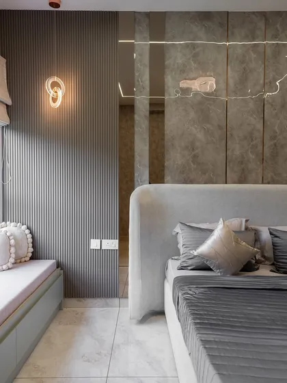 A melody of modern design and timeless elegance. This luxury kid’s bedroom features a musical-themed wall décor, a sleek built-in study unit, and a custom-designed bay window seating area that invites calm and inspiration.