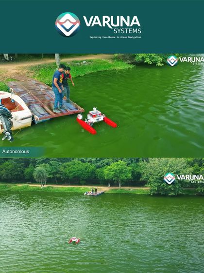 Documenting the testing of an autonomous marine vehicle for Varuna Systems. Our drones can safely track and film watercraft from various altitudes and angles.