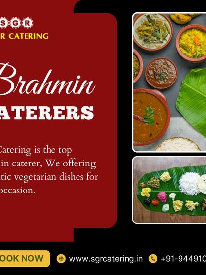 As a top Brahmin caterer, we offer authentic vegetarian dishes for every occasion. This collage shows the variety of our offerings, from meals served in traditional bowls to a full banana leaf spread.