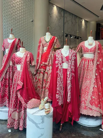 A glimpse into my bridal curation, where shades of red come alive. This collection showcases a variety of silhouettes, from classic lehengas with delicate handwork to modern ensembles with capes, each designed for an unforgettable moment.