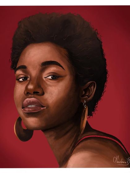 This digital portrait was an exercise in capturing a strong and confident gaze. I used a rich red background to complement the skin tones and create a powerful, classic portrait.