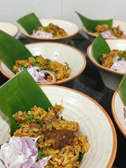 My Homestyle Mutton Pulao, served in individual bowls for a curated dining experience. This is a perfect main course for an intimate party, offering comfort and flavour in every bite.