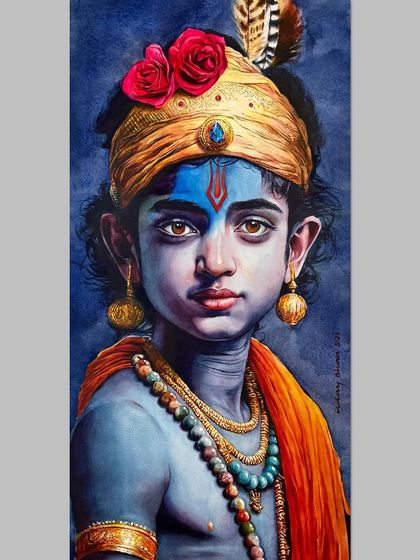 A portrait of young Lord Ram, painted to celebrate Ram Navami. The innocence in his eyes, combined with the divine symbols, is meant to capture the essence of the beloved prince. Jai Shree Ram.