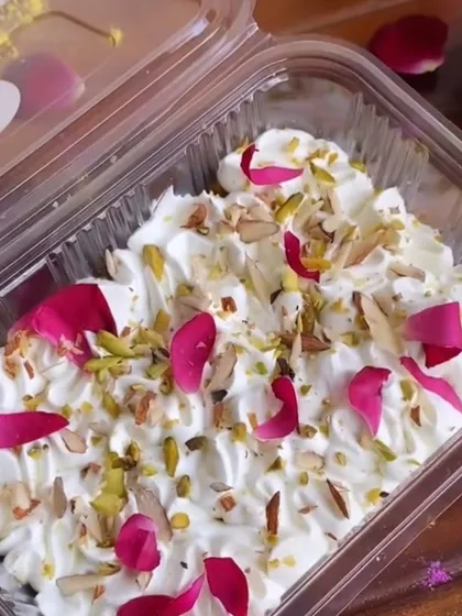 For festive occasions like Holi, I create special fusion desserts like this Thandai Tres Leches. It's a creamy, milk-soaked cake infused with traditional thandai spices and garnished with rose petals, pistachios, and almonds for a truly unique treat.