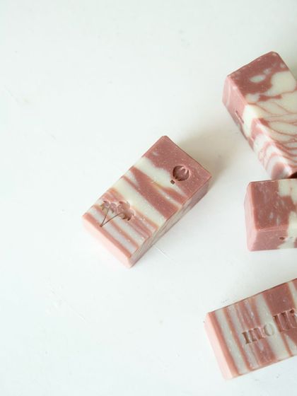 The marbled effect of this new soap, each bar slightly different.