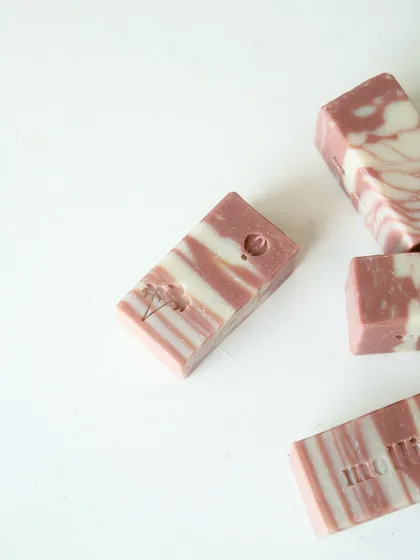 The marbled effect of this new soap, each bar slightly different.