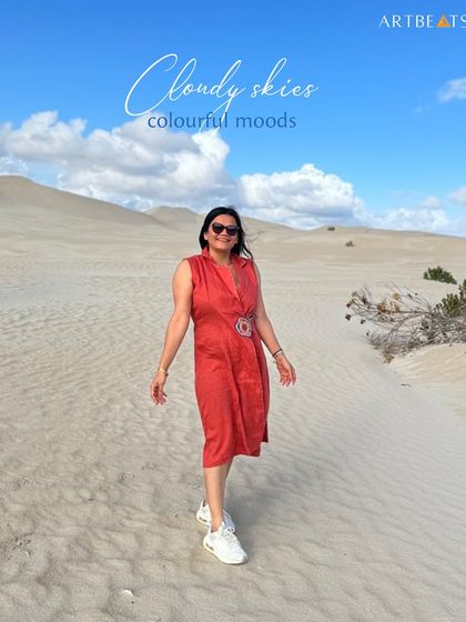 Cloudy skies, colorful moods. The Coral Dream Blazer Dress adds a pop of warm color to any landscape, crafted from breathable linen for all-day comfort.