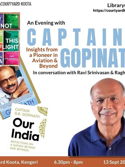 A promotional graphic for the Captain Gopinath event, featured in our September calendar.